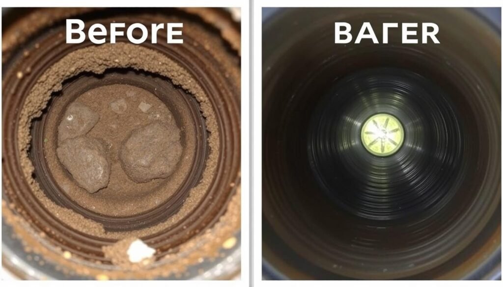 Before and after comparison of cleaned sewer line pipe Before and after comparison of cleaned sewer line pipe