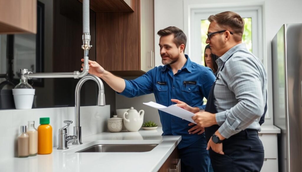 Kitchen plumbing repair being performed in Corona CA home Kitchen plumbing repair being performed in Corona CA home