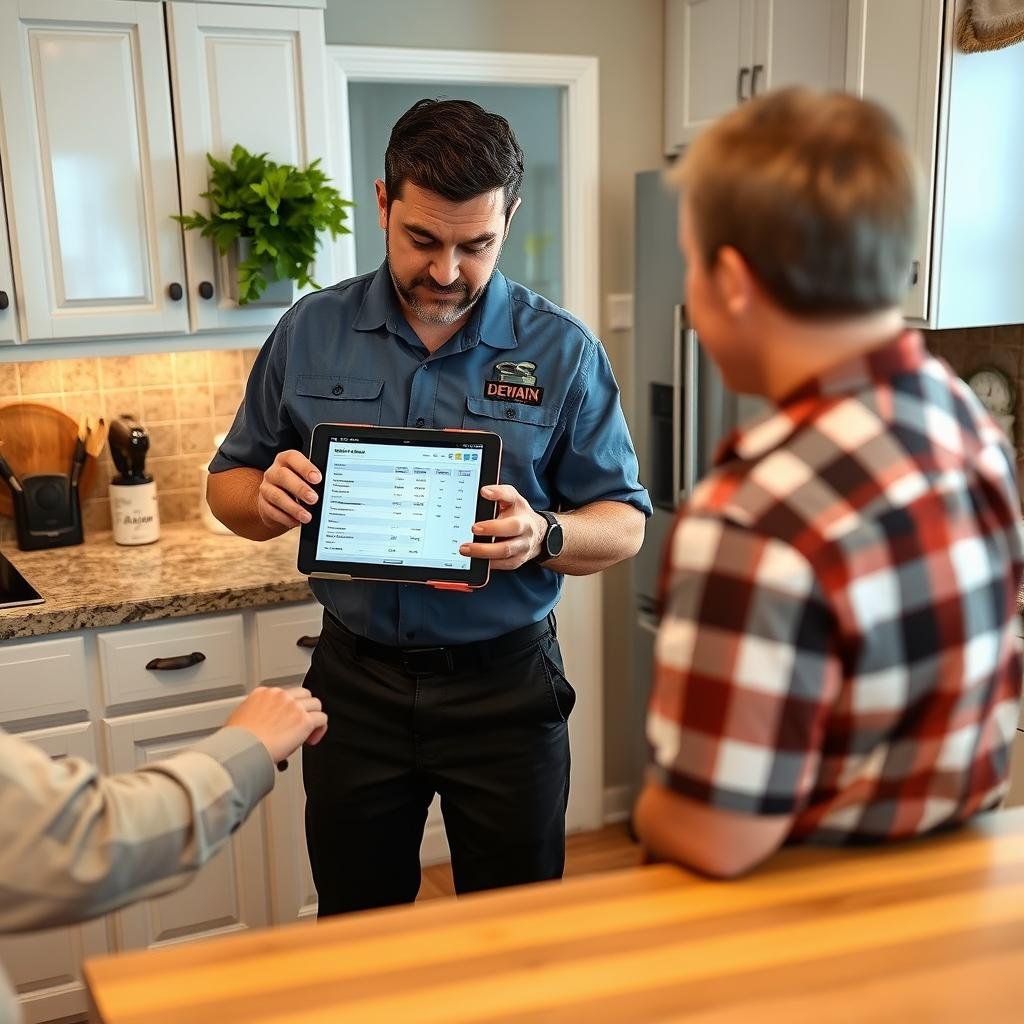 Plumber providing detailed drain repair estimate to Corona homeowner Plumber providing detailed drain repair estimate to Corona homeowner