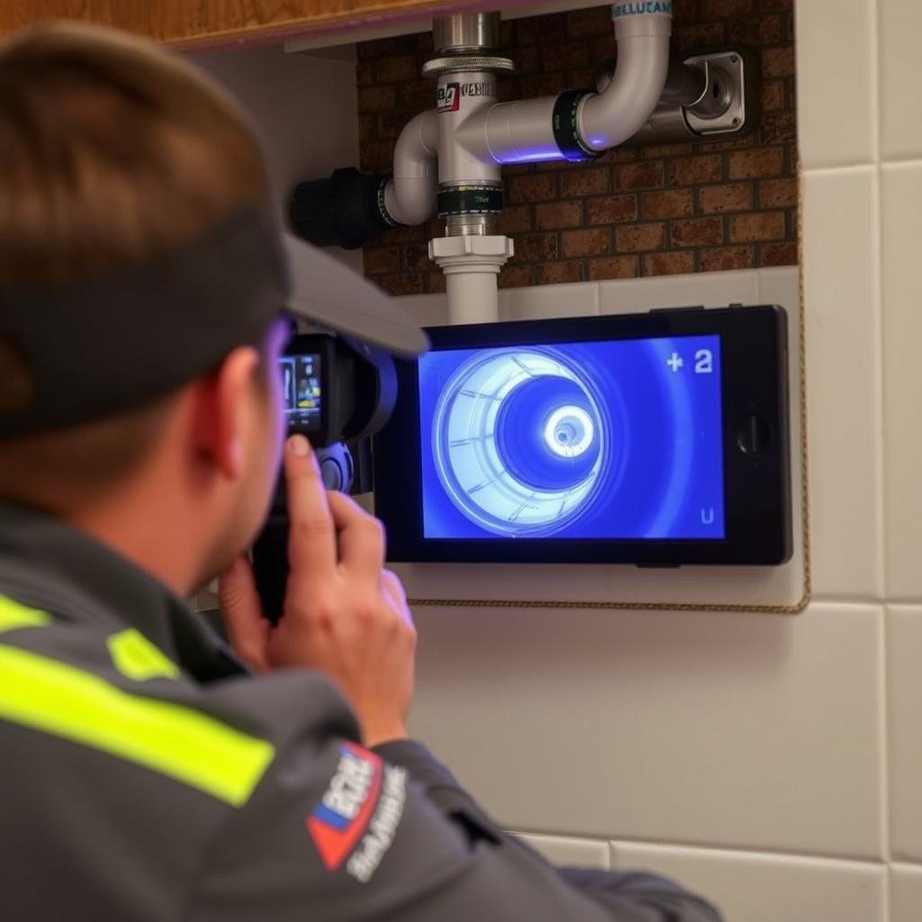 Technician performing thorough drain inspection in Corona home Technician performing thorough drain inspection in Corona home