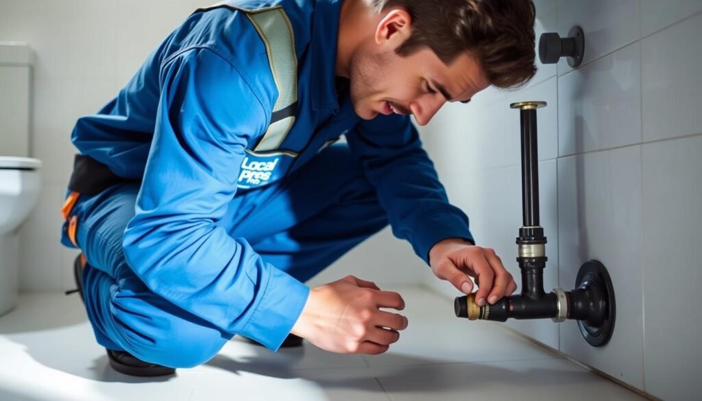 professional plumber performing emergency plumbing service