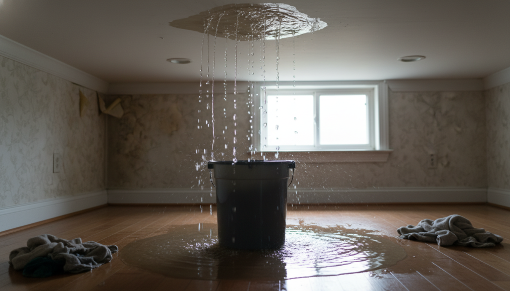 Major water leak from ceiling causing emergency plumbing problems Major water leak from ceiling causing emergency plumbing problems