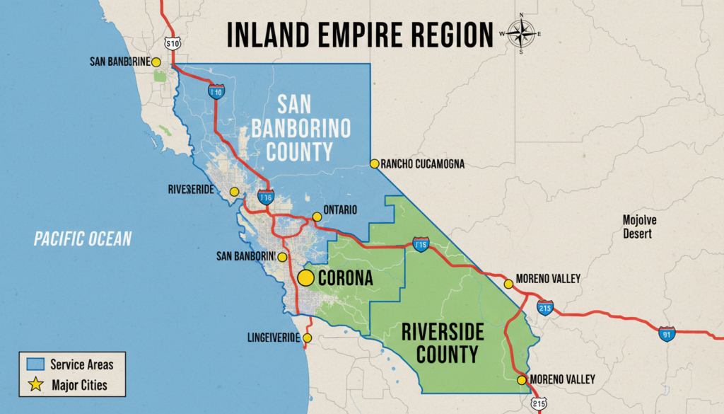 Map showing Local Plumbers 4 U service areas in Inland Empire