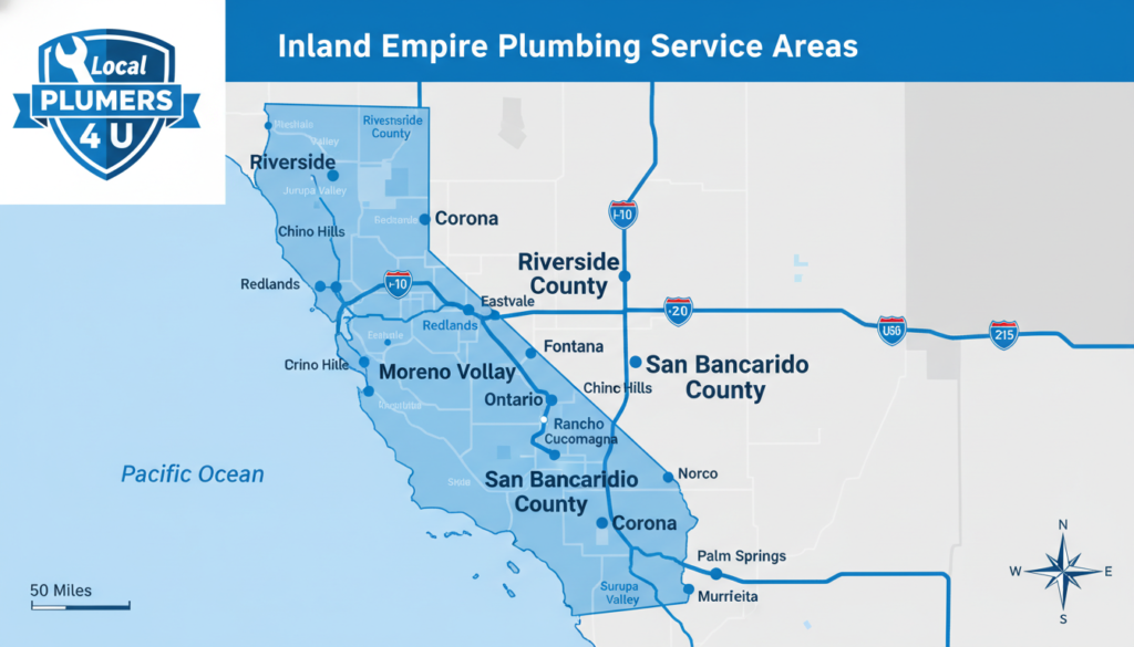 Map showing Local Plumbers 4 U service areas in Inland Empire