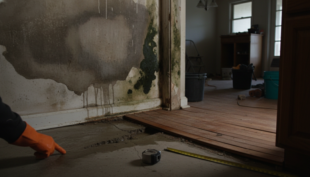 Severe water damage to a home's foundation from an undetected slab leak Severe water damage to a home's foundation from an undetected slab leak