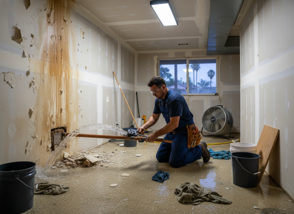 Burst pipe emergency repair by Corona plumber