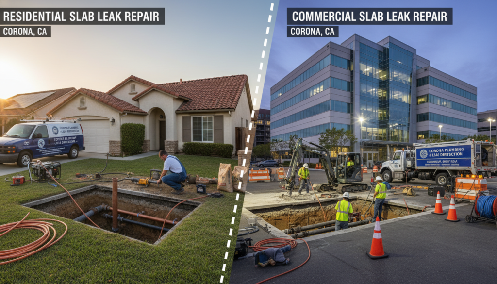 Comparison of residential and commercial slab leak repairs in Corona Comparison of residential and commercial slab leak repairs in Corona