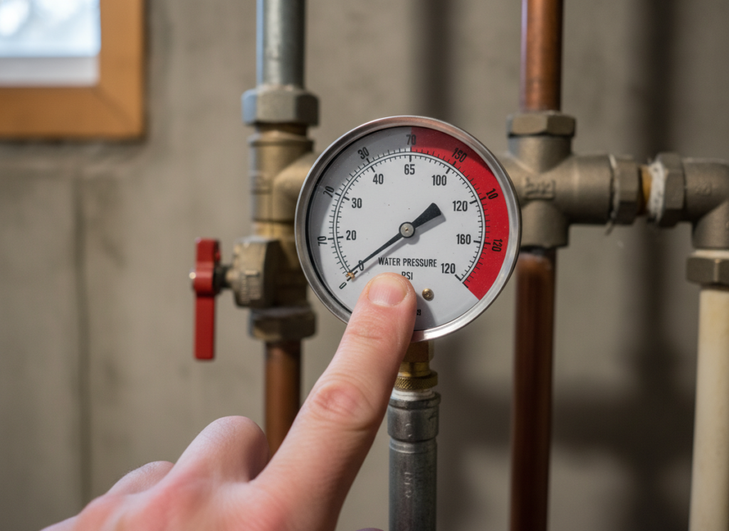 High water pressure gauge showing dangerous levels that can cause slab leaks in Southern California homes