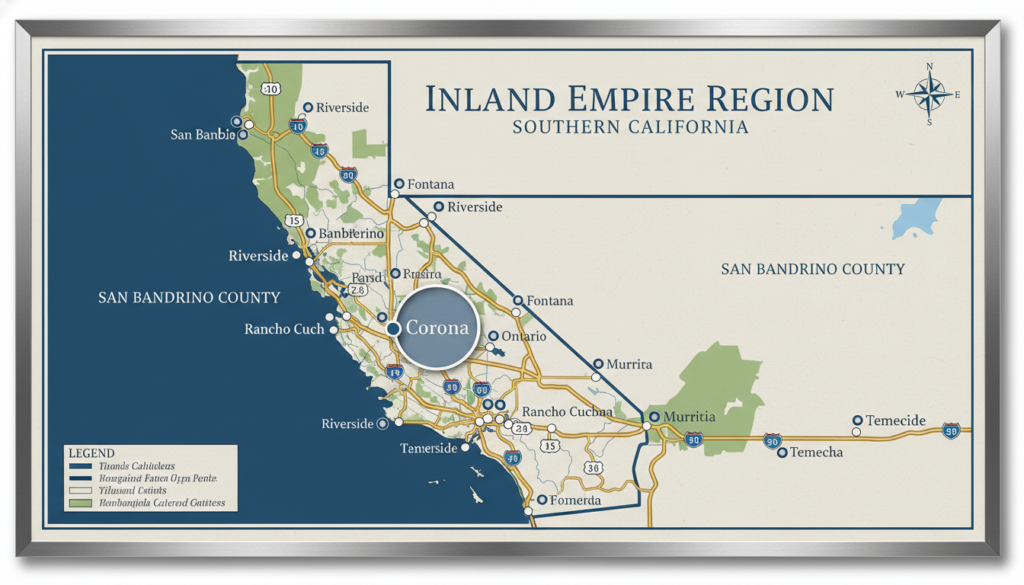 Map showing service areas for sewer backup emergency response in Inland Empire