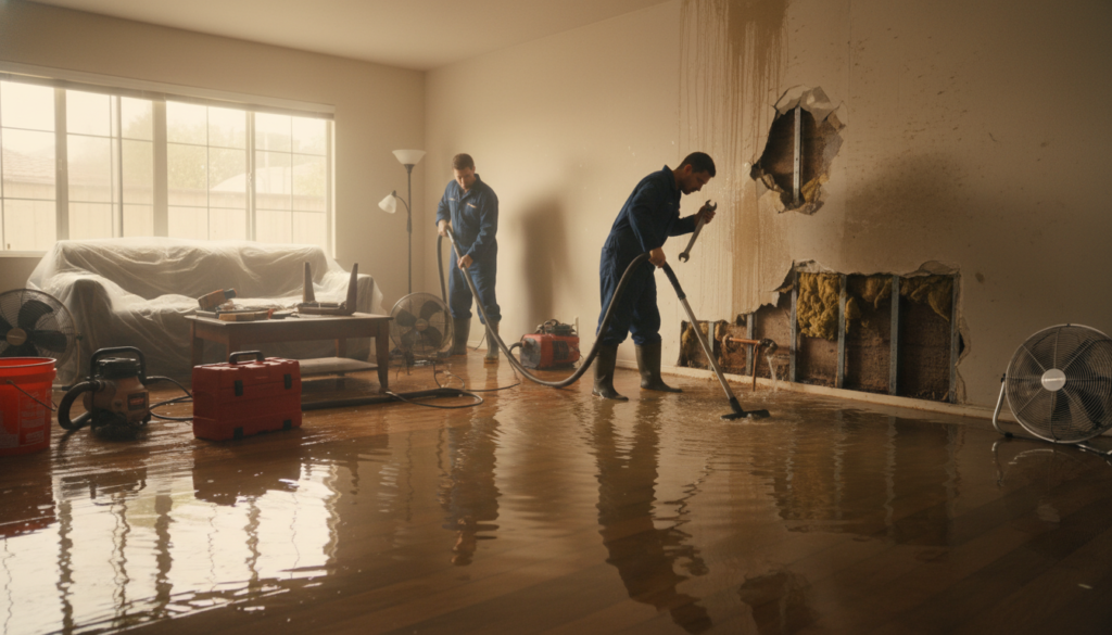 Plumbing emergency with water damage in Corona home