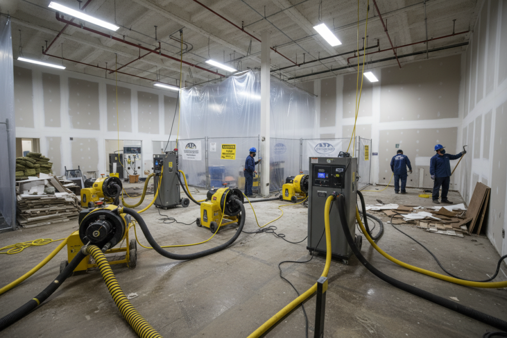 Water damage restoration after a slab leak in a Corona commercial property Water damage restoration after a slab leak in a Corona commercial property